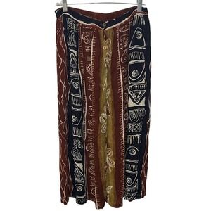 Vintage Plus Women's 18 Brown Tribal Abstract Rayon Button Front‎ Maxi Skirt